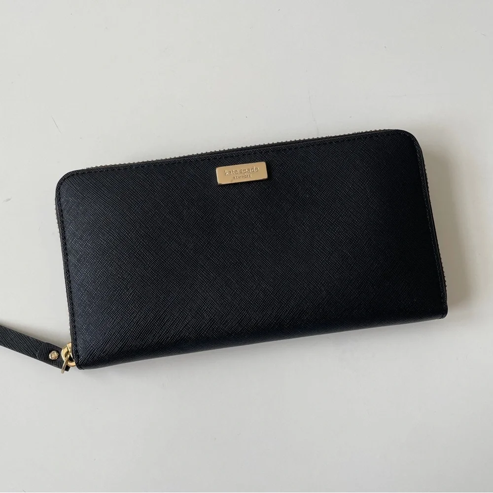 Kate Spade New York Laurel Way Neda Saffiano Leather Zip Around Black Wallet